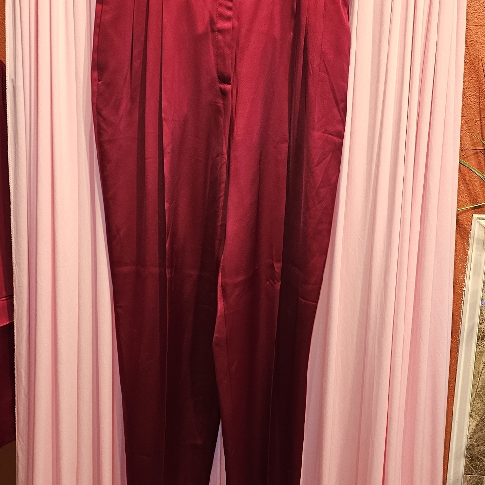 Lafayette 148 New York Satin Suit in Deep Red - Picture 7 of 11